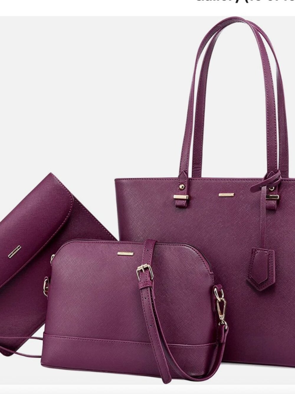 NWT LOVEVOOK Handbag Set Shoulder Bag Purse in PU Leather 3 Pieces Maroon Purple